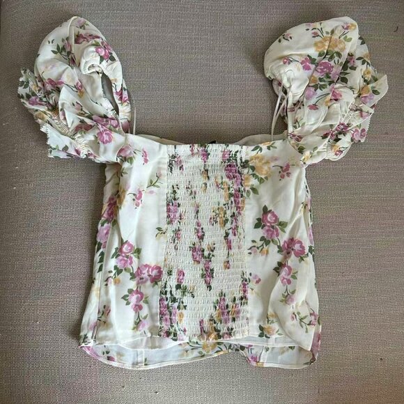 ✨ SALE  Reformation Marin Top Sz2 Posy Cream Pink Floral Spring French Blouse - Picture 7 of 11